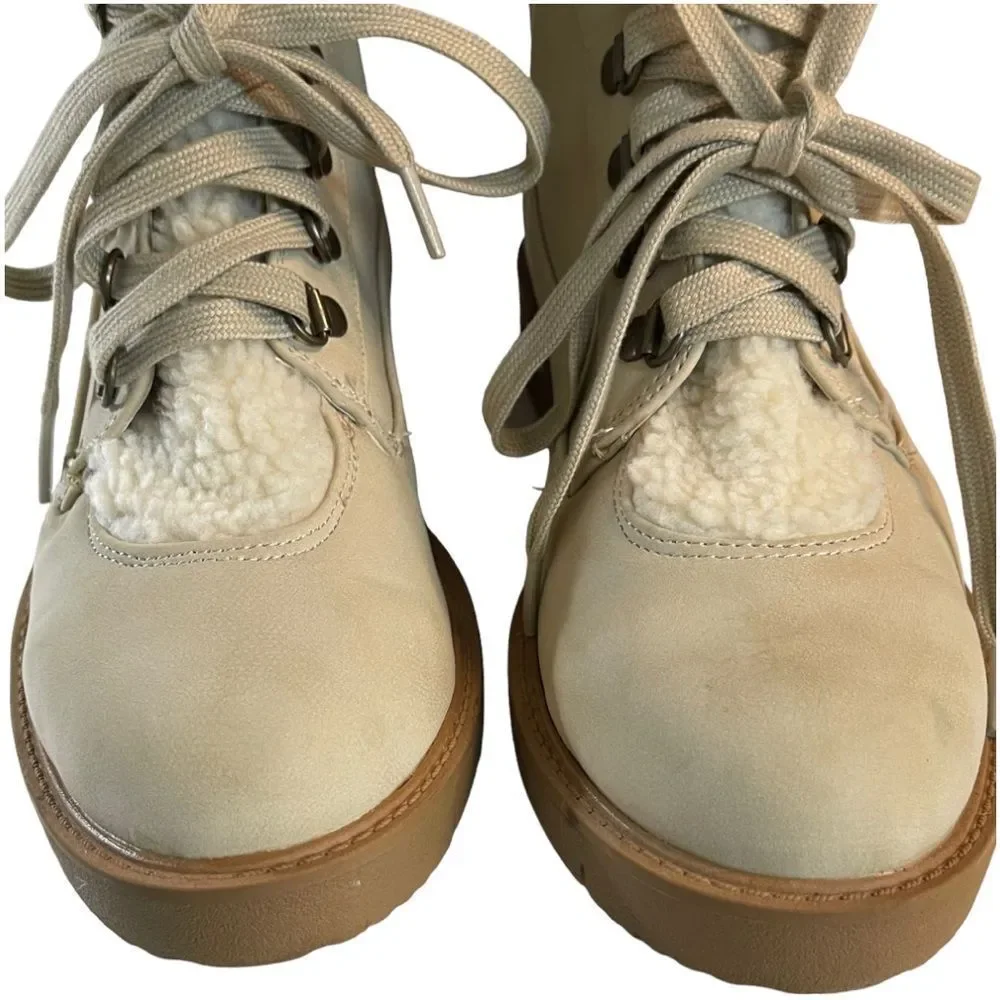 🔴 Just Fab Cerelia Shearling Cuff Lace Up Boot - Eggshell - Size 11